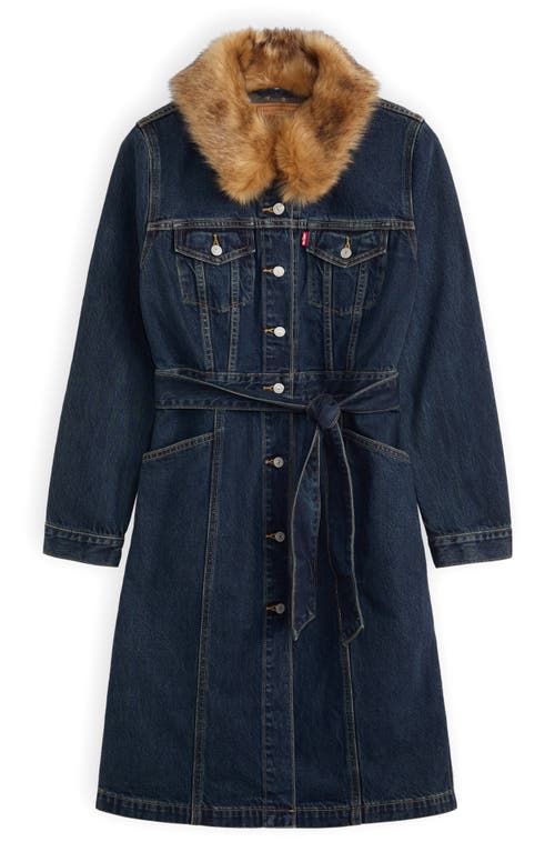 Levi's Mob Wife Belted Denim Coat With Removable Faux Fur Collar In Blue