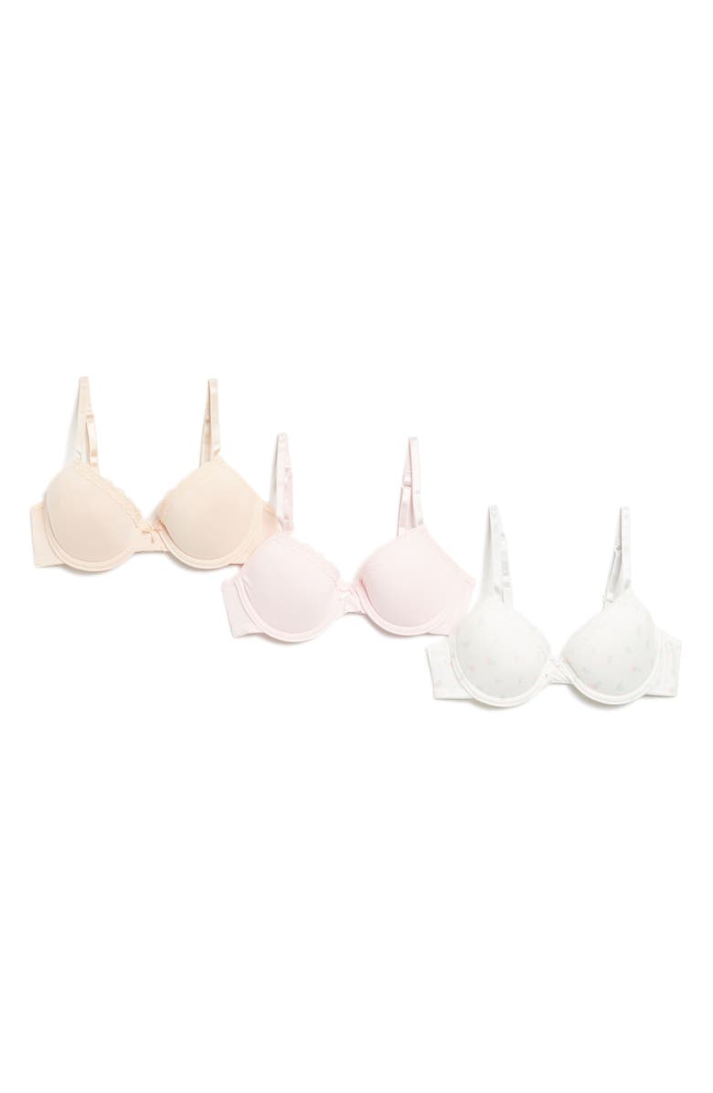 RENE ROFE GIRL Kids' Genesis 3-Pack Lace Trim Bras, Main, color, 