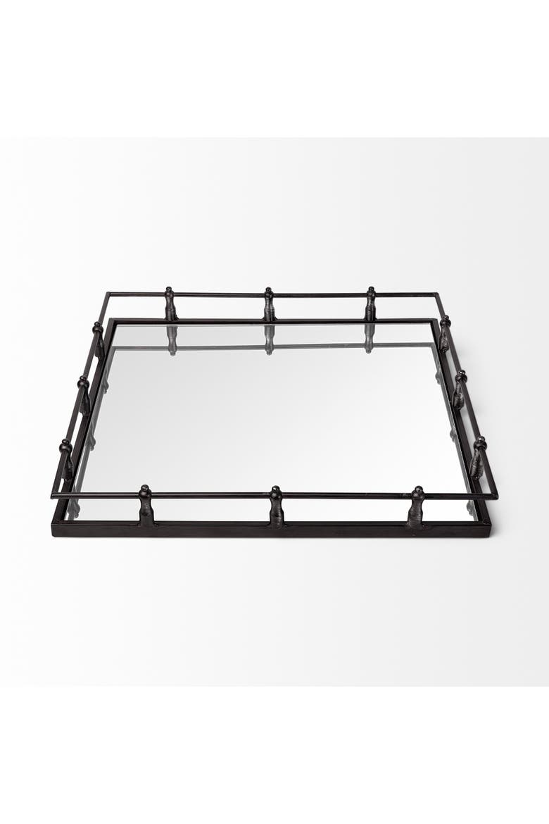 Christa Metal Mirrored Base Square Tray, Alternate, color, Black