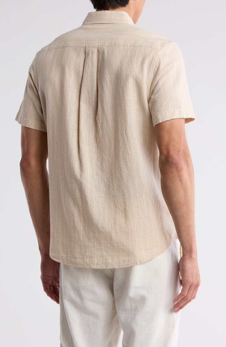 14th & Union Short Sleeve Yarn Dyed Stripe Linen & Cotton Button-Up Shirt, Alternate, color, Grey Moonbeam Union Stripe