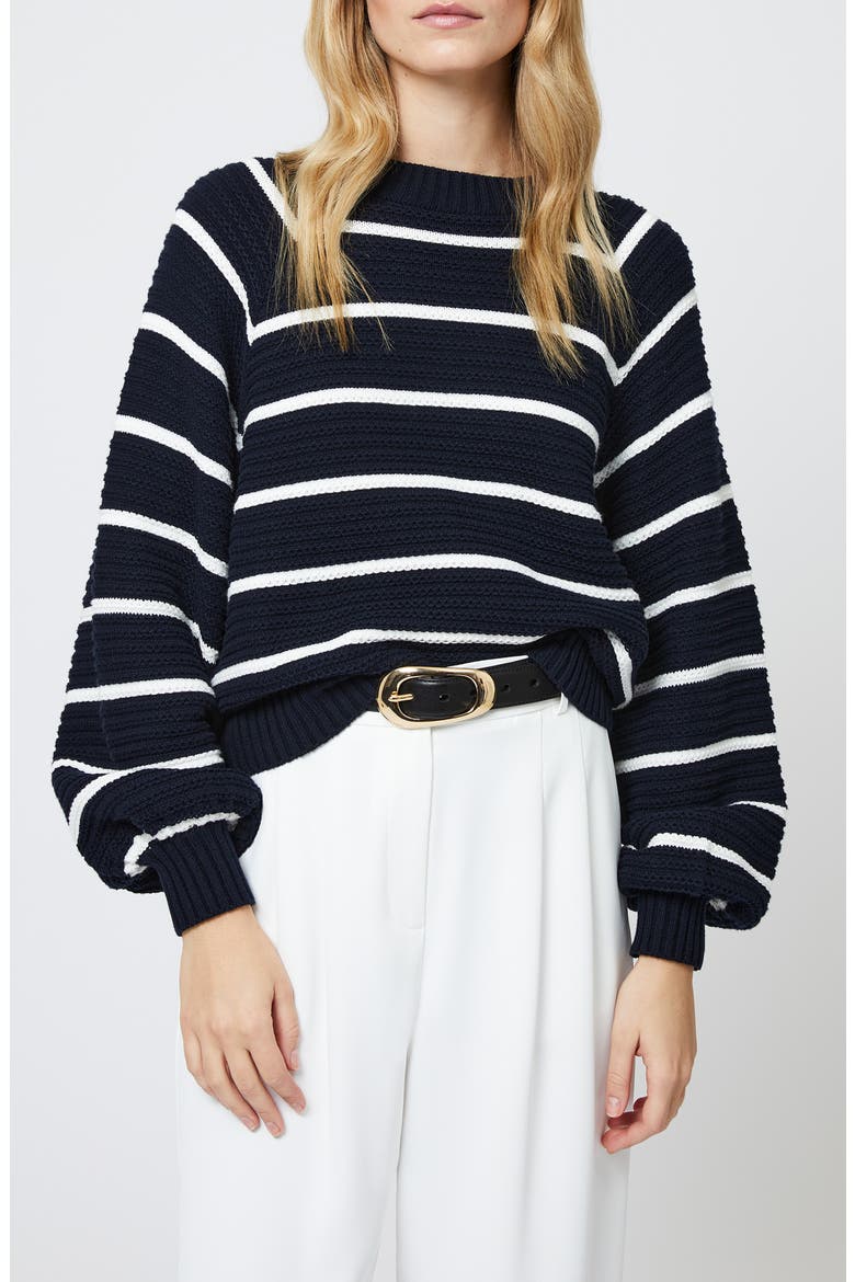 Lily Mozart Stripe Cotton Sweater, Main, color, NAVY SUMMER WHITE