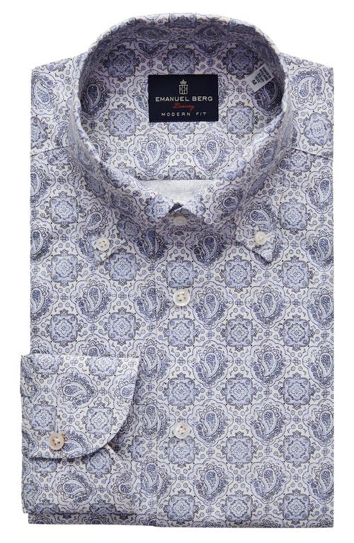 Emanuel Berg Modern Fit Paisley Medallion Cotton Dress Shirt In Bright Blue