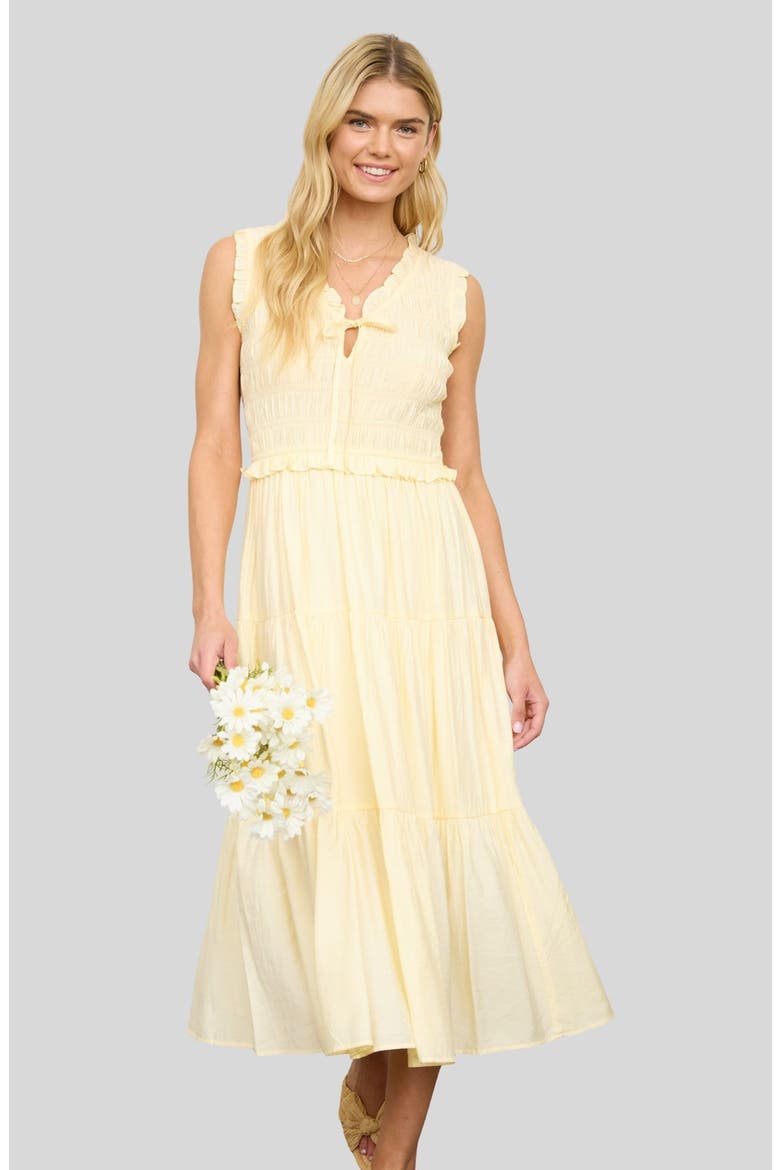 Smock Bodice Midi Dress, Alternate, color, BUTTER YELLOW