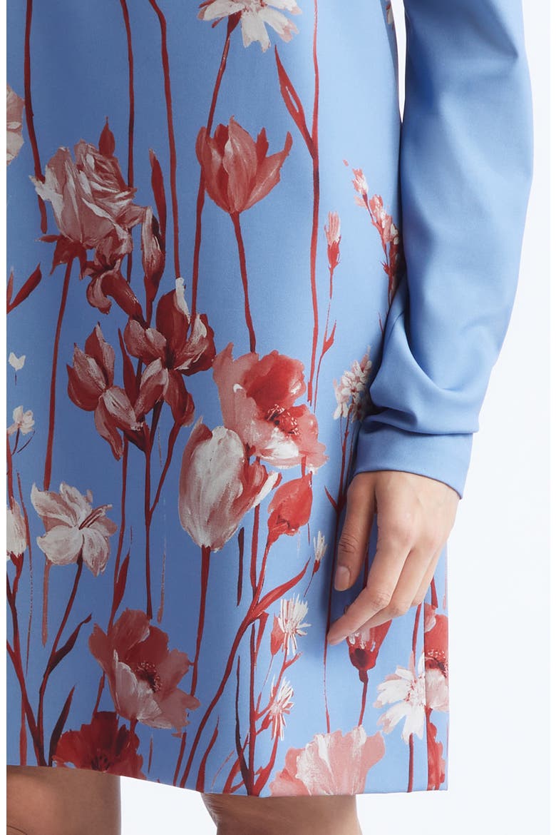 Floral Long Sleeve Stretch Crepe Shift Dress, Alternate, color, CORNFLOWER MULTI