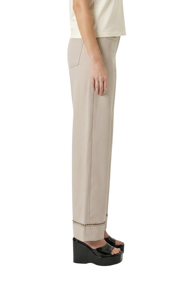 High Waist Wide Leg Pants with Embroidered Hem and Patch Pockets, Alternate, color, Khaki