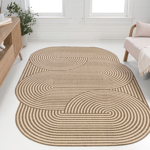 Jonathan Y Margot Modern Geometric Arch Stripe Indoor/outdoor Shaped Area Rug In Beige/brown