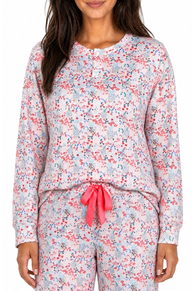 Soft Hacci Long Sleeve Henley Pajamas, Alternate, color, BOTANICAL ICY PINK