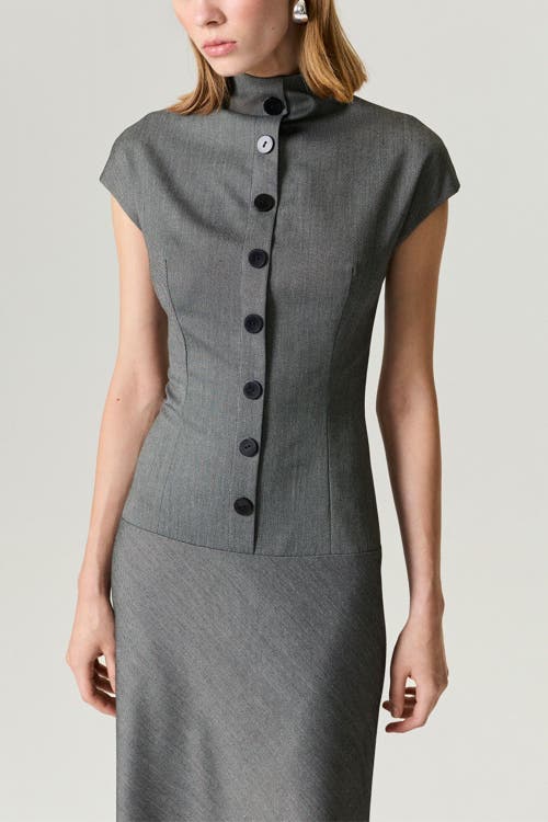 Nocturne Button Accent High Neck Maxi Dress In Gray