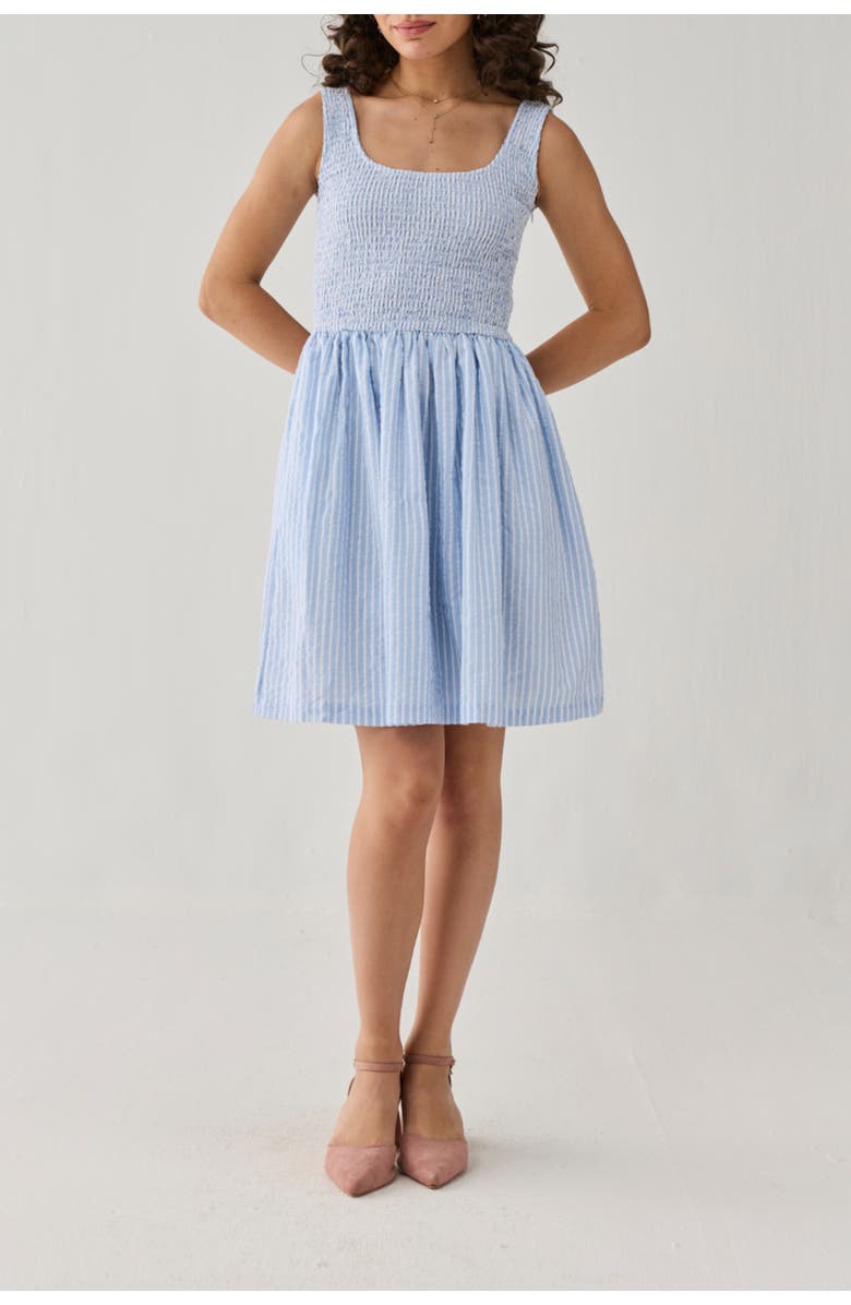 Reistor Smocked Fit & Flare Short Dress, Main, color, Cloudline