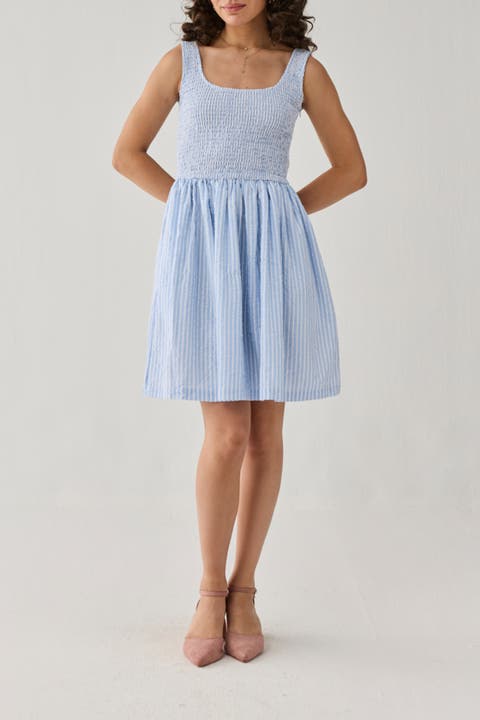 Smocked Fit & Flare Short Dress