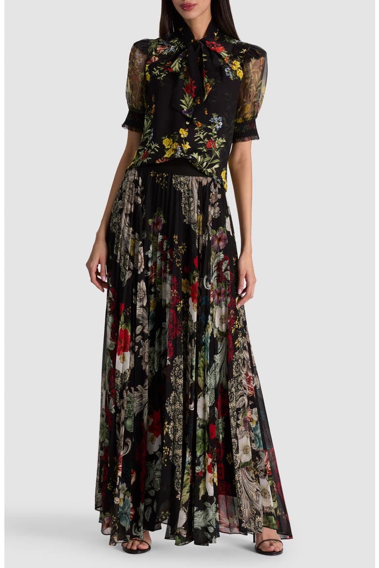 Brentley Tie Neck Puff Sleeve Top, Main, color, DESERT SPRIGS BLACK