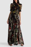 ALICE + OLIVIA Brentley Tie Neck Puff Sleeve Top