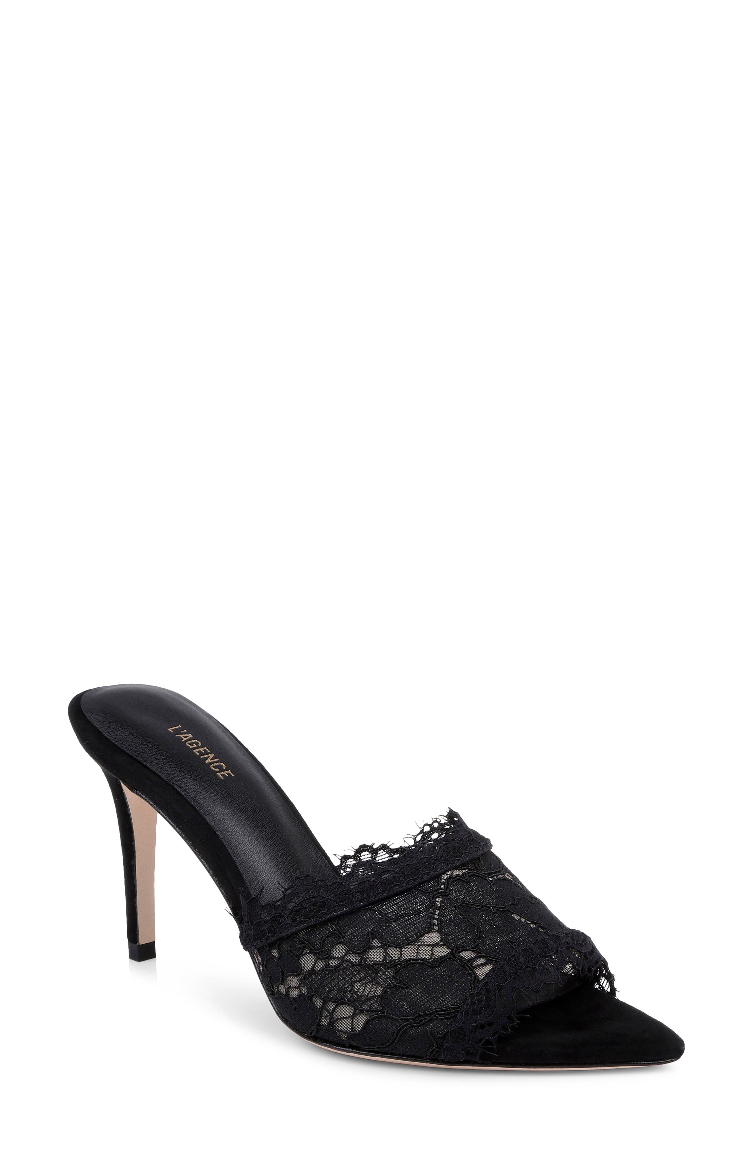Penn Pointed Toe Lace Sandal, Main, color, BLACK LACE