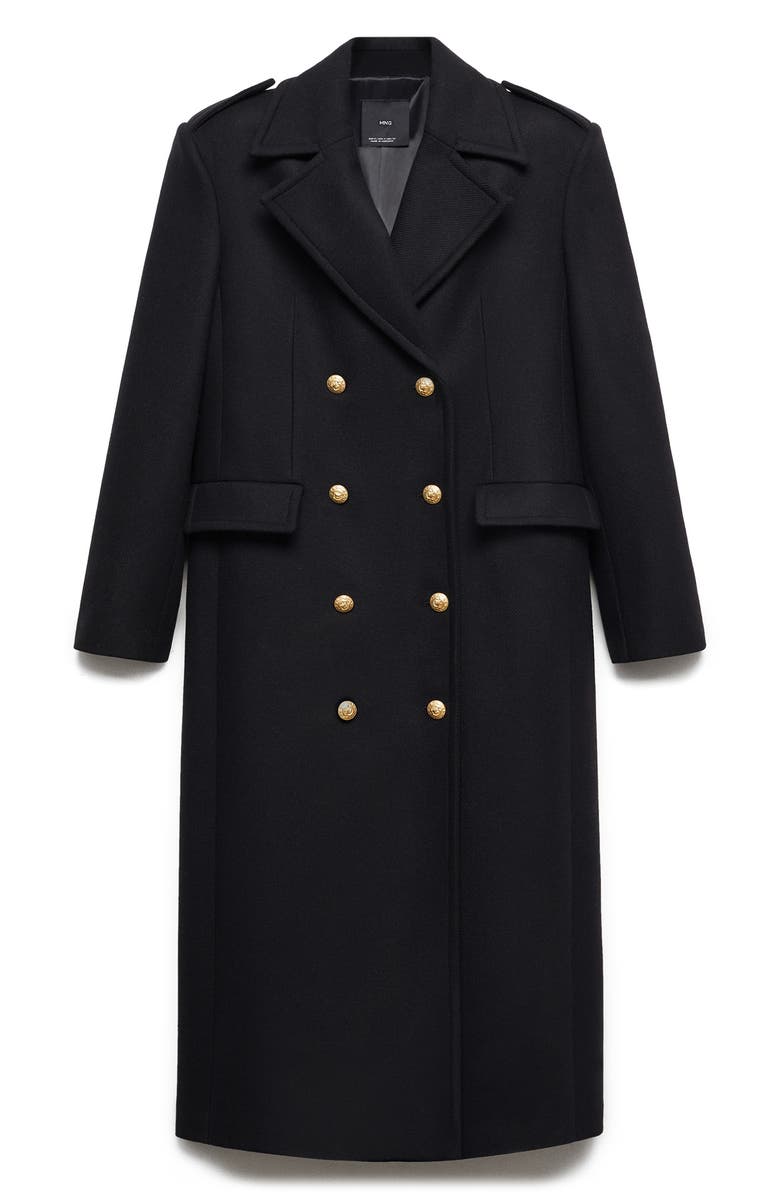 MANGO Double Breasted Virgin Wool Blend Long Coat, Alternate, color,