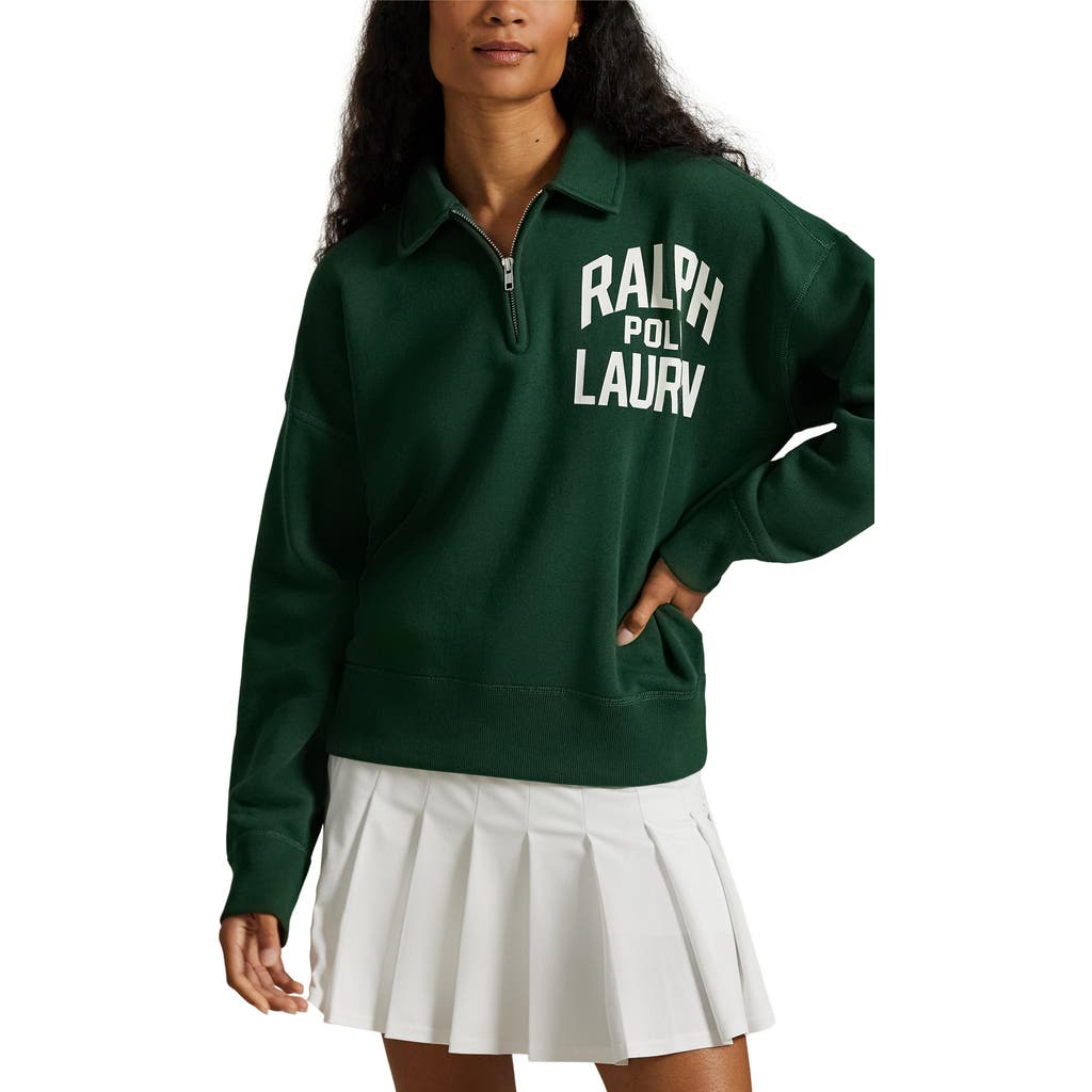 Polo Ralph Lauren Womens Northwest Pine Branded-print Half-zip Cotton-blend Sweatshirt In Green