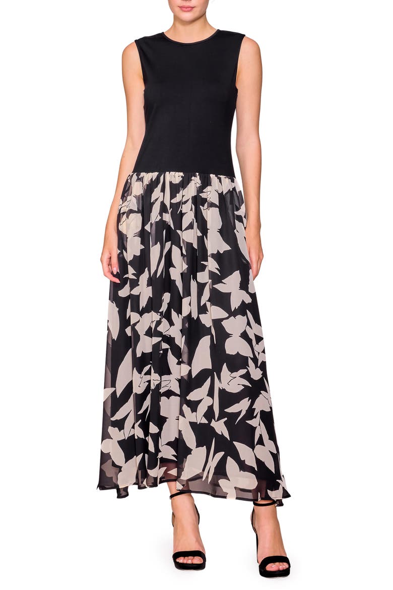 Sleeveless Mixed Media Maxi Dress, Main, color, BLACK MULTI