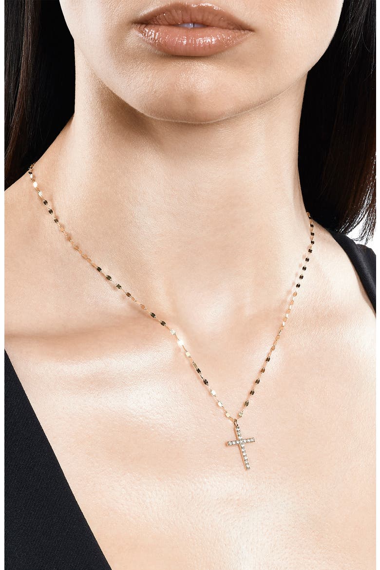 14K Gold Diamond Cross Pendant Necklace, Alternate, color, YELLOW GOLD