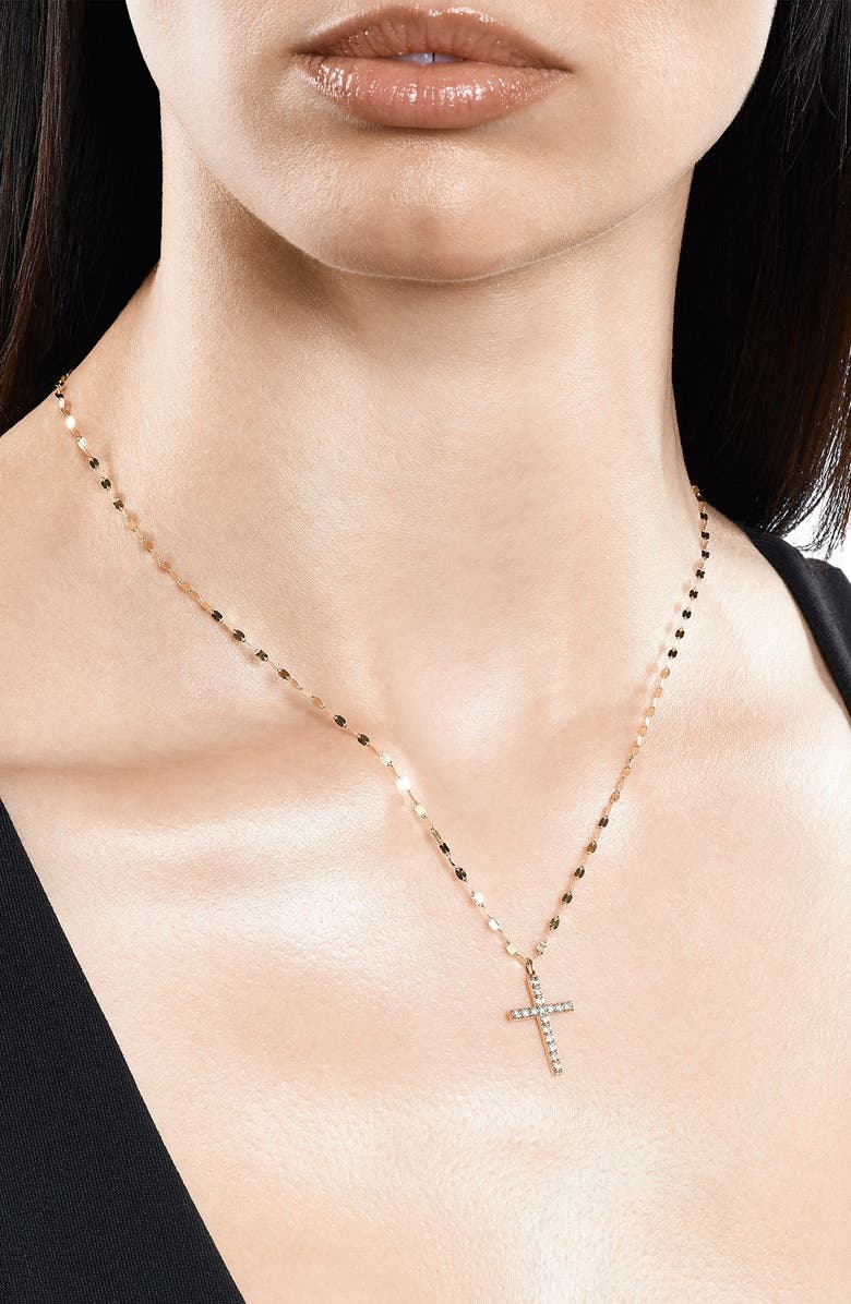 LANA 14K Gold Diamond Cross Pendant Necklace, Alternate, color,