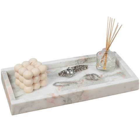 Luxe Stone Classic Minimalist Rectangular Marble Bathroom Countertop Tray
