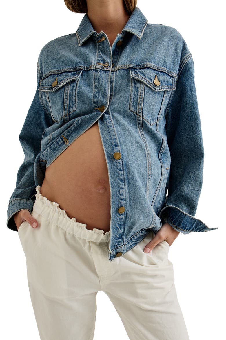 The Classic Maternity Jean Jacket, Main, color, LIGHT WASH