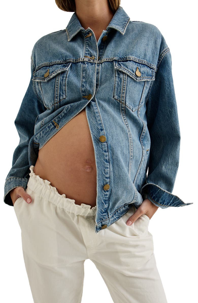 HATCH Collection The Classic Maternity Jean Jacket, Main, color, Light Wash