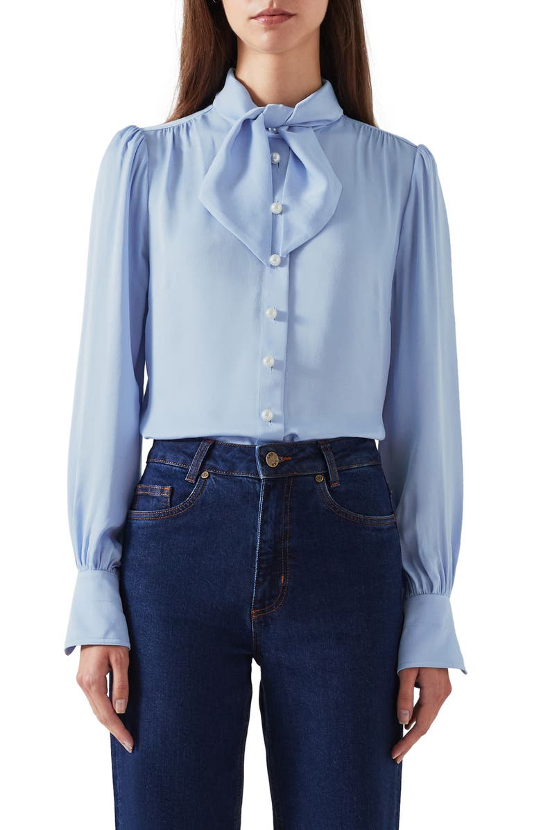 LK Bennett Hall Long Sleeve Woven Top, Main, color, 