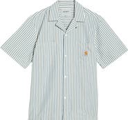 Carhartt Work In Progress Leavel Stripe Seersucker Cotton Blend Button-Up Bowling Shirt