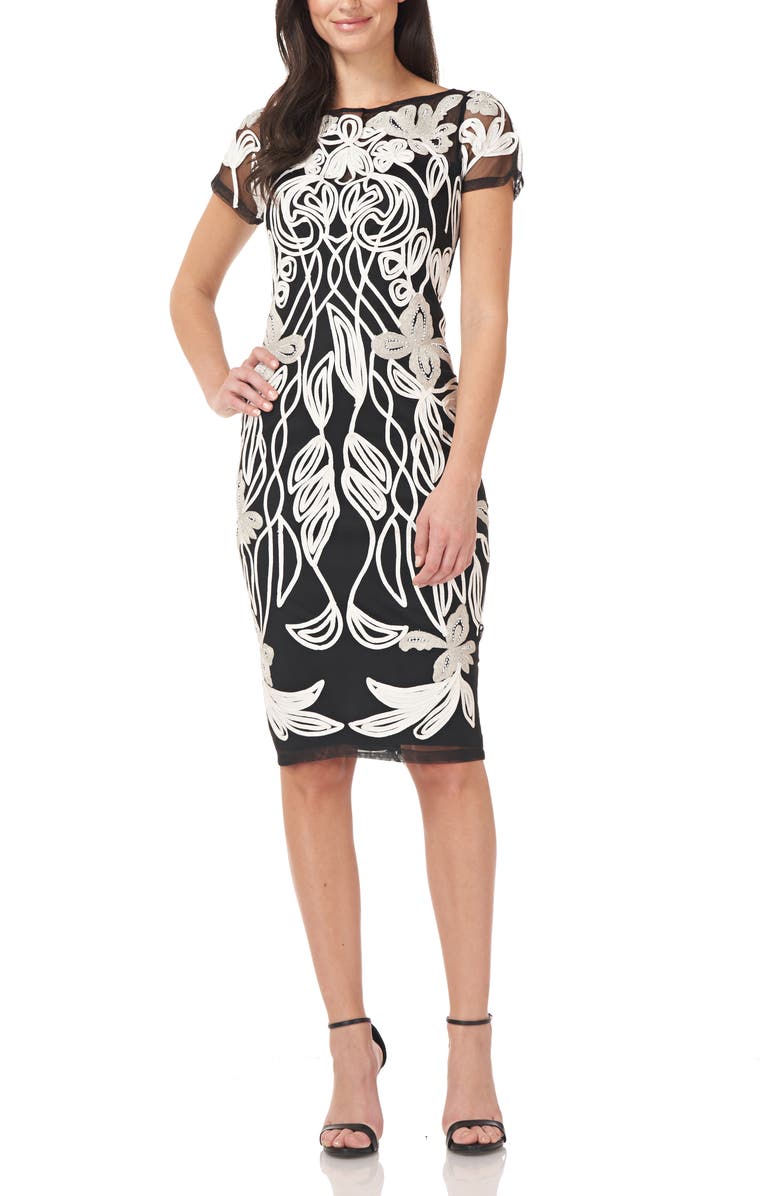 JS Collections Art Nouveau Soutache Sheath Dress, Main, color,