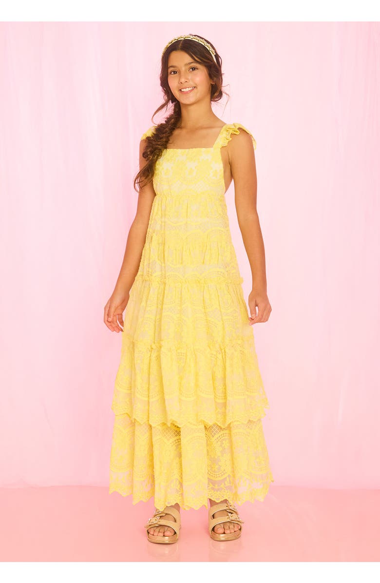 Marlo Kids Kaia Lace Embroidered Maxi Dress, Alternate, color, Lemon