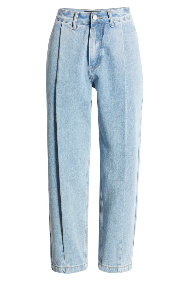 High Waist Pleated Mom Jeans, Alternate, color, DENIM