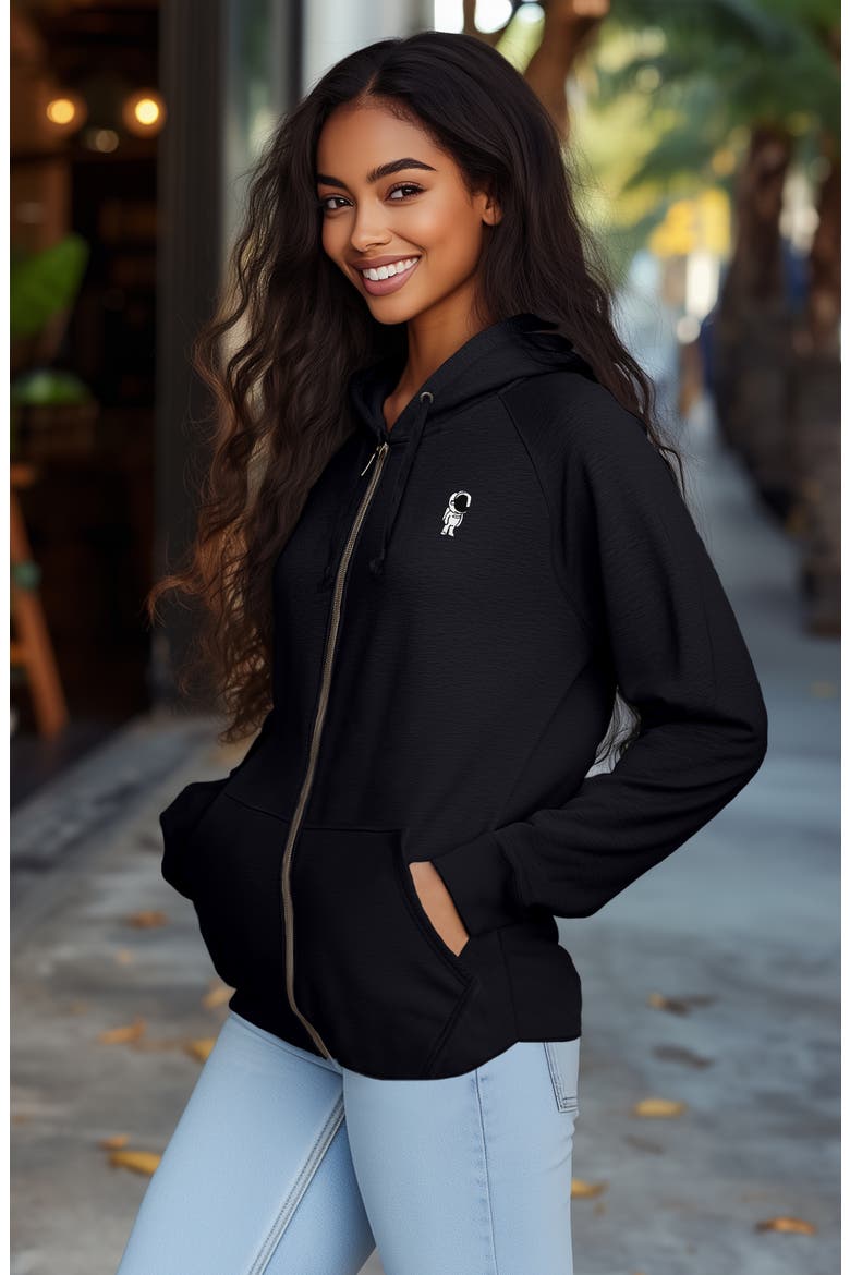 Astronaut Zip Fleece Hoodie, Alternate, color, Black