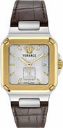 Versace Greca Edge Two-Tone Leather Strap Watch, 38mm x 49mm