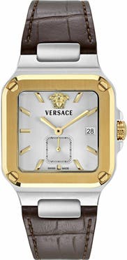 Versace Greca Edge Two-Tone Leather Strap Watch, 38mm x 49mm