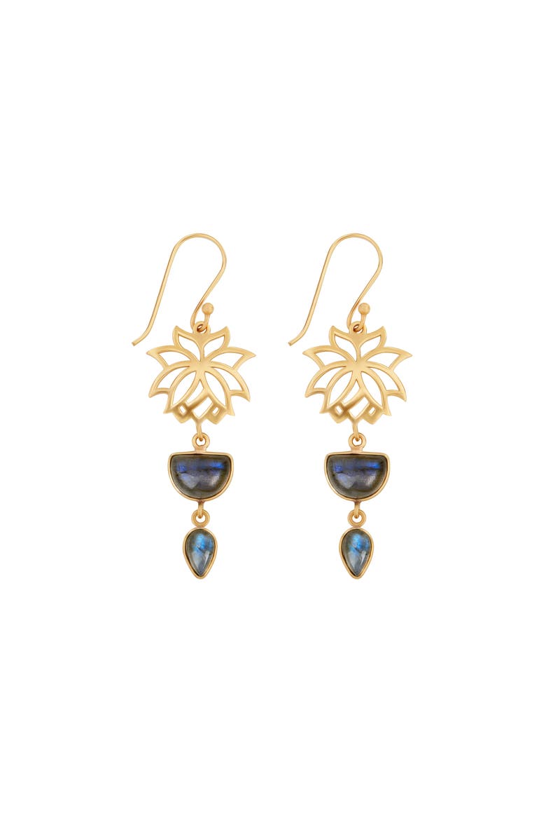 Karma and Luck Subtle Movement - Gold Lotus Labradorite Earrings, Main, color, 