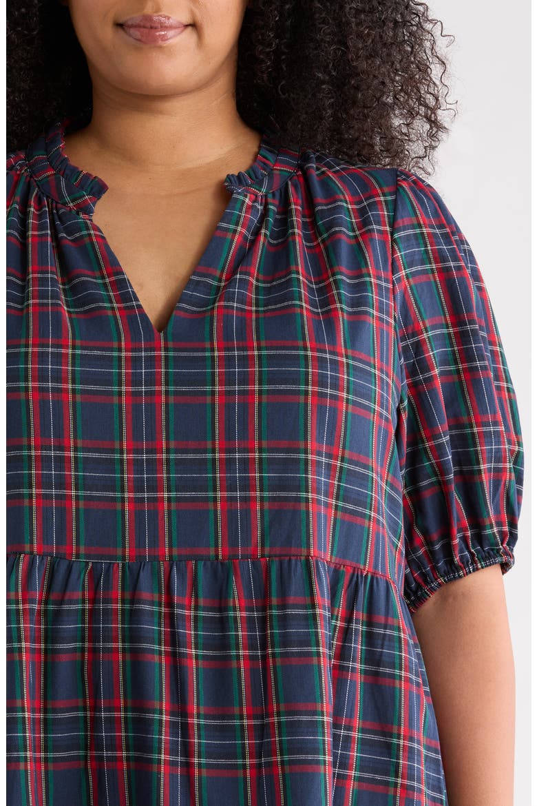 Chapman Plaid Puff Sleeve Dress, Alternate, color, NAVY-MULTI
