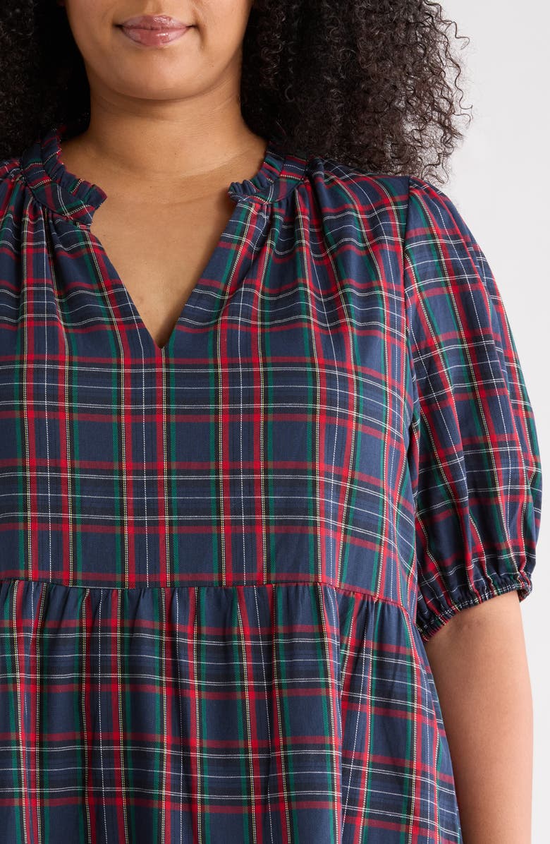 SUGARLIPS Chapman Plaid Puff Sleeve Dress, Alternate, color, Navy-Multi