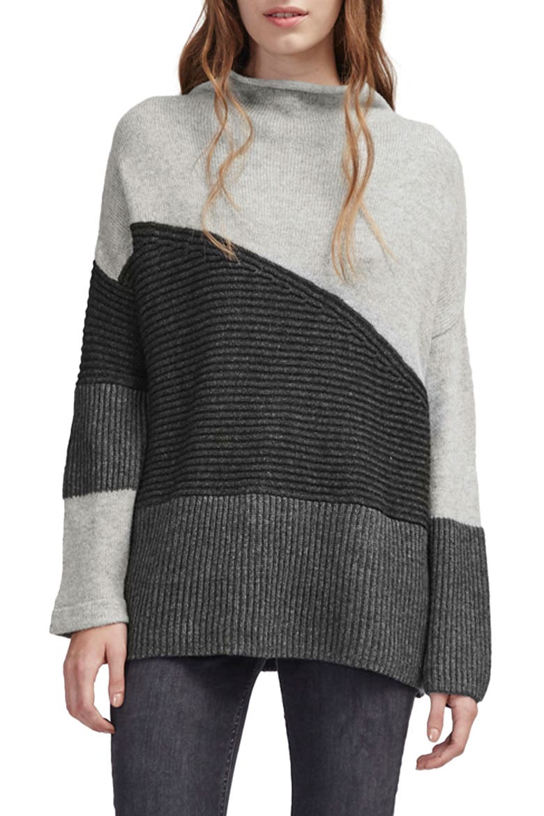Patchwork Mock Neck Sweater, Main, color, GREY MELANGE