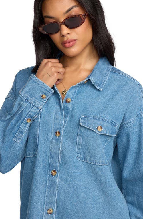 Billabong Fadeaway Denim Shacket In Gold