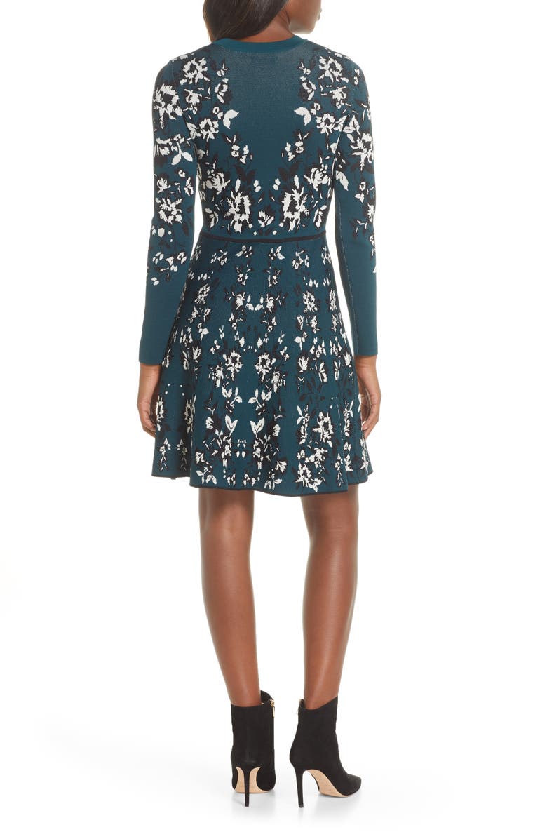 Eliza J Floral Long Sleeve Fit & Flare Sweater Dress, Alternate, color, 