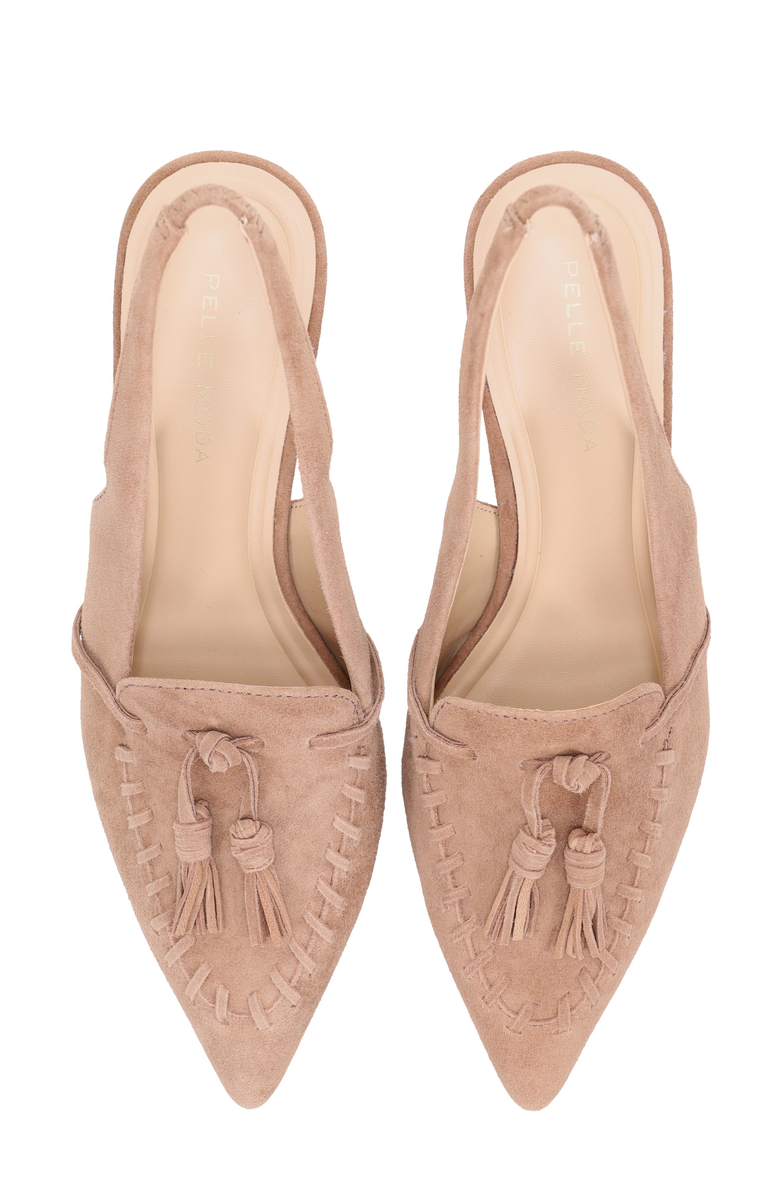 Kesia Slingback Pointed Toe Kitten Heel Tassel Loafer Pump, Alternate, color, TAUPE