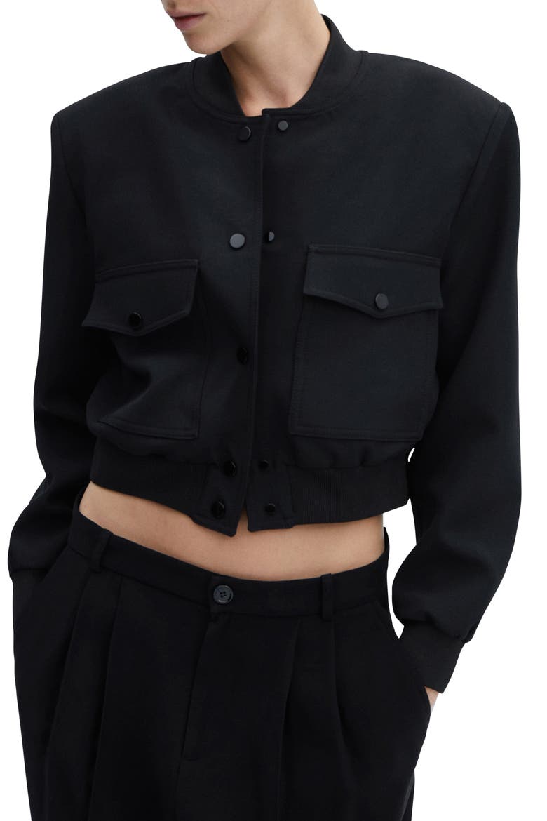 Crop Bomber Jacket, Main, color, BLACK