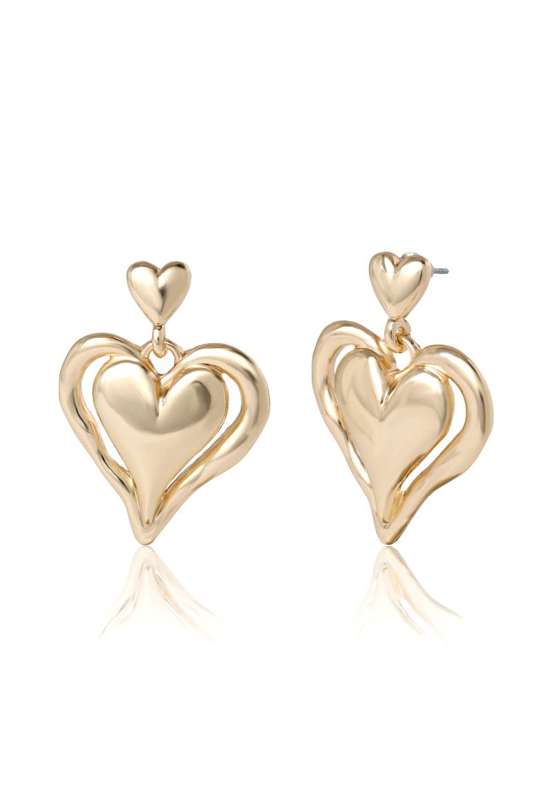 BCBGeneration Double Heart Drop Earrings, Alternate, color, Gold