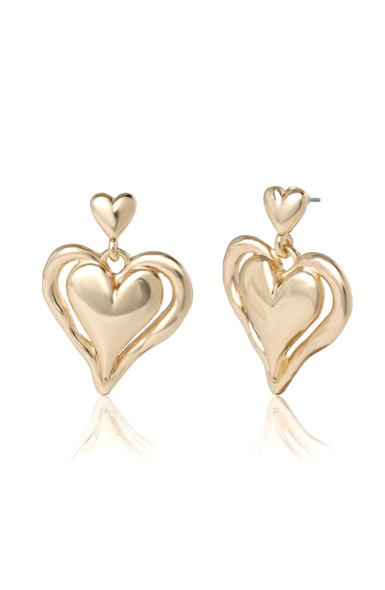 BCBG Generation BCBGeneration Double Heart Drop Earrings, Alternate, color, Gold