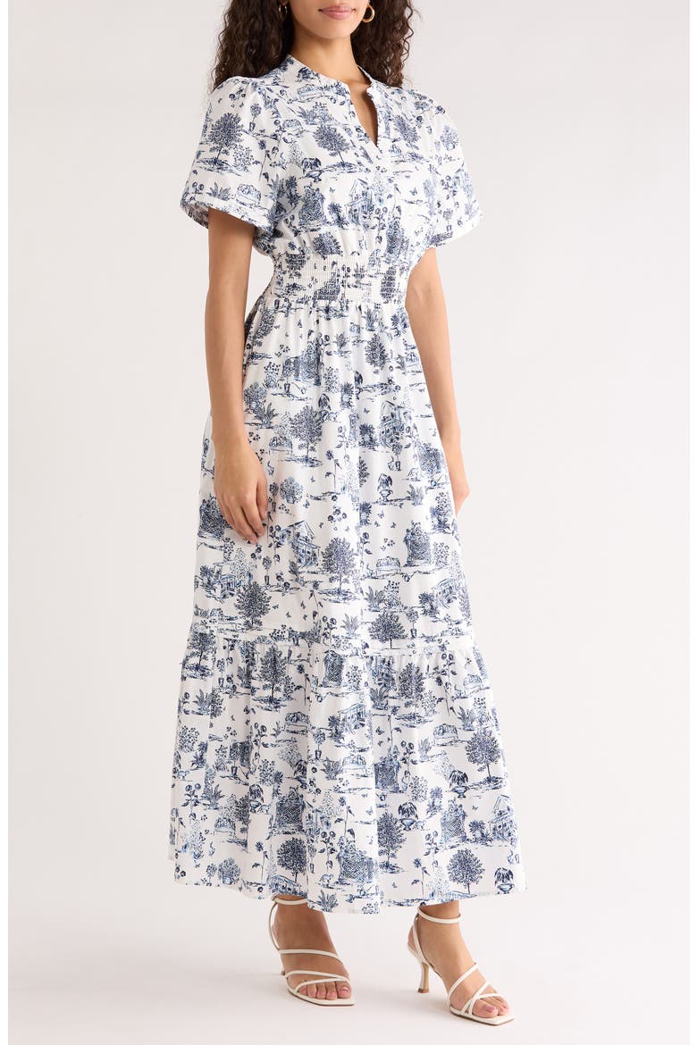Lara Floral Print A-Line Dress, Alternate, color, WHITE-BLUE-MULTI