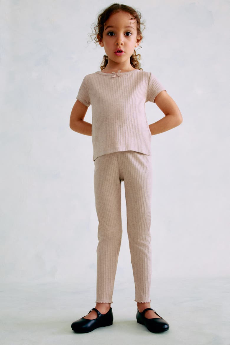Ribbed Cotton Leggings, Alternate, color, Beige melange