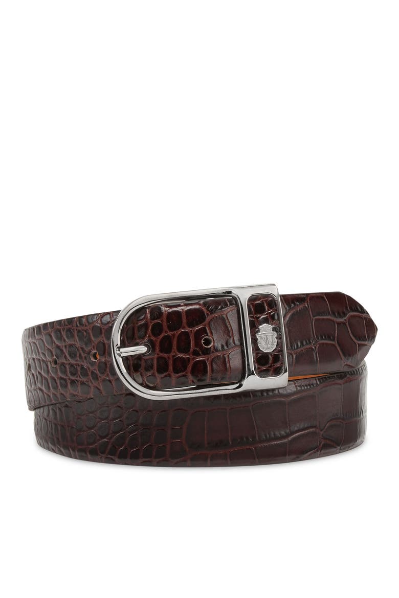 Leather Belt Crocco Men, Main, color, darkbrown/nickel