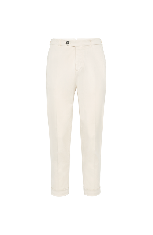 Brunello Cucinelli Cotton-virgin Wool Gabardine Italian Trousers In Neutral