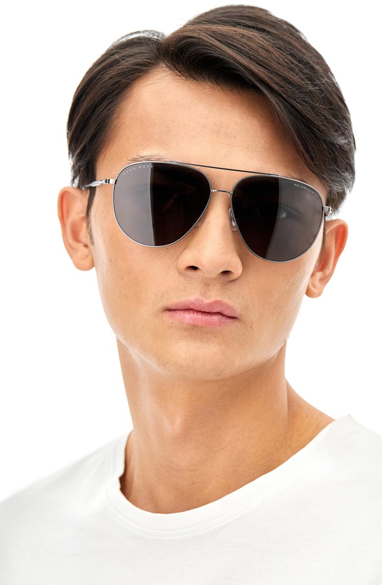 BOSS 63mm Polarized Aviator Sunglasses, Alternate, color, 