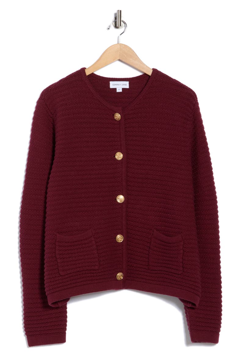 Ottoman Stitch Sweater Jacket, Alternate, color, OXBLOOD