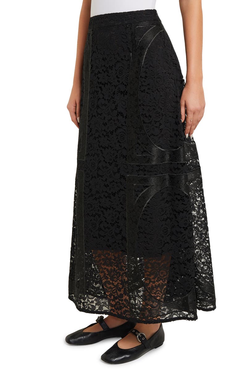 Misook Panel Detail Lace Maxi Skirt, Alternate, color, Black